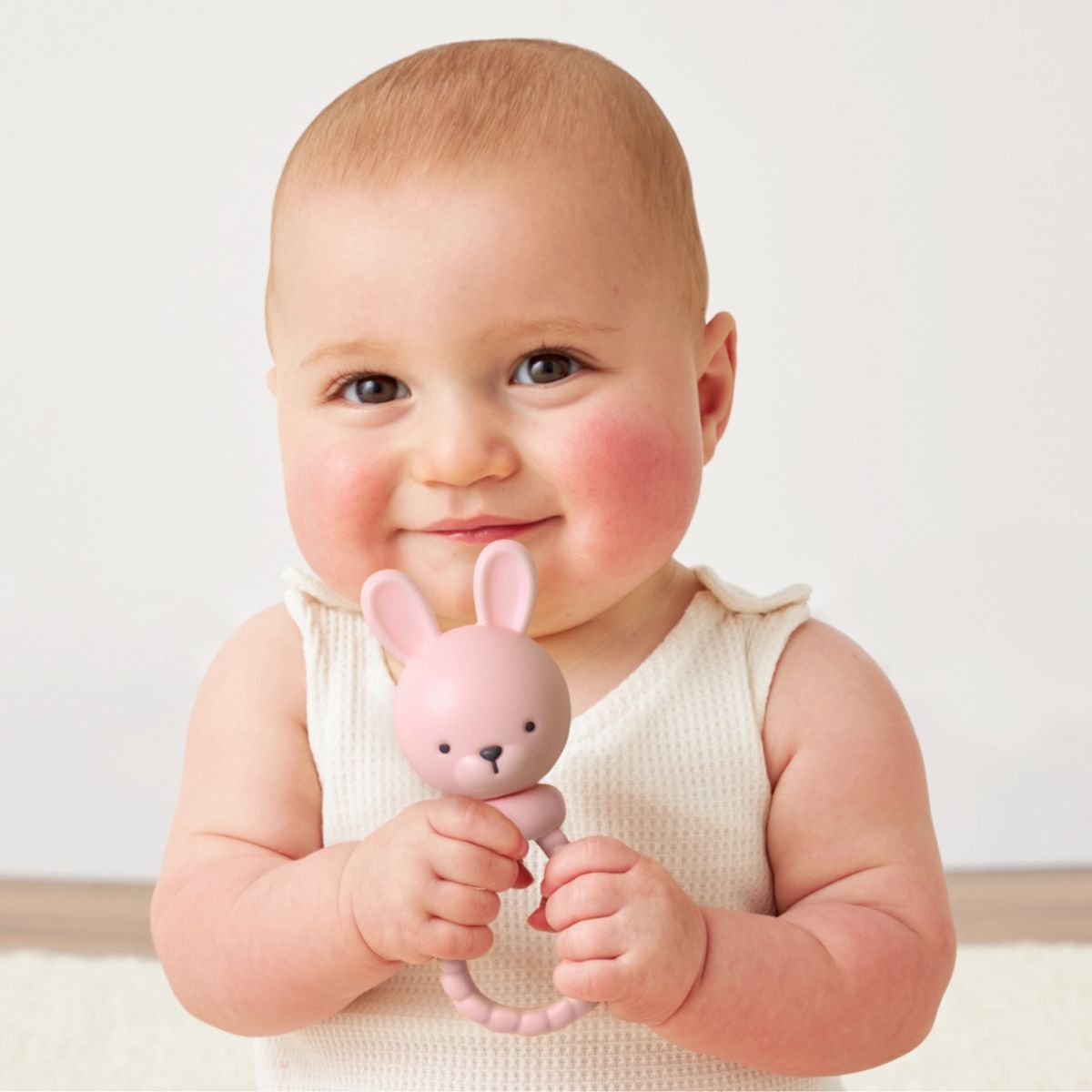 Itzy Ritzy Sweetie Rattle Silicone Teether - Bunny - Soothing Teething Relief