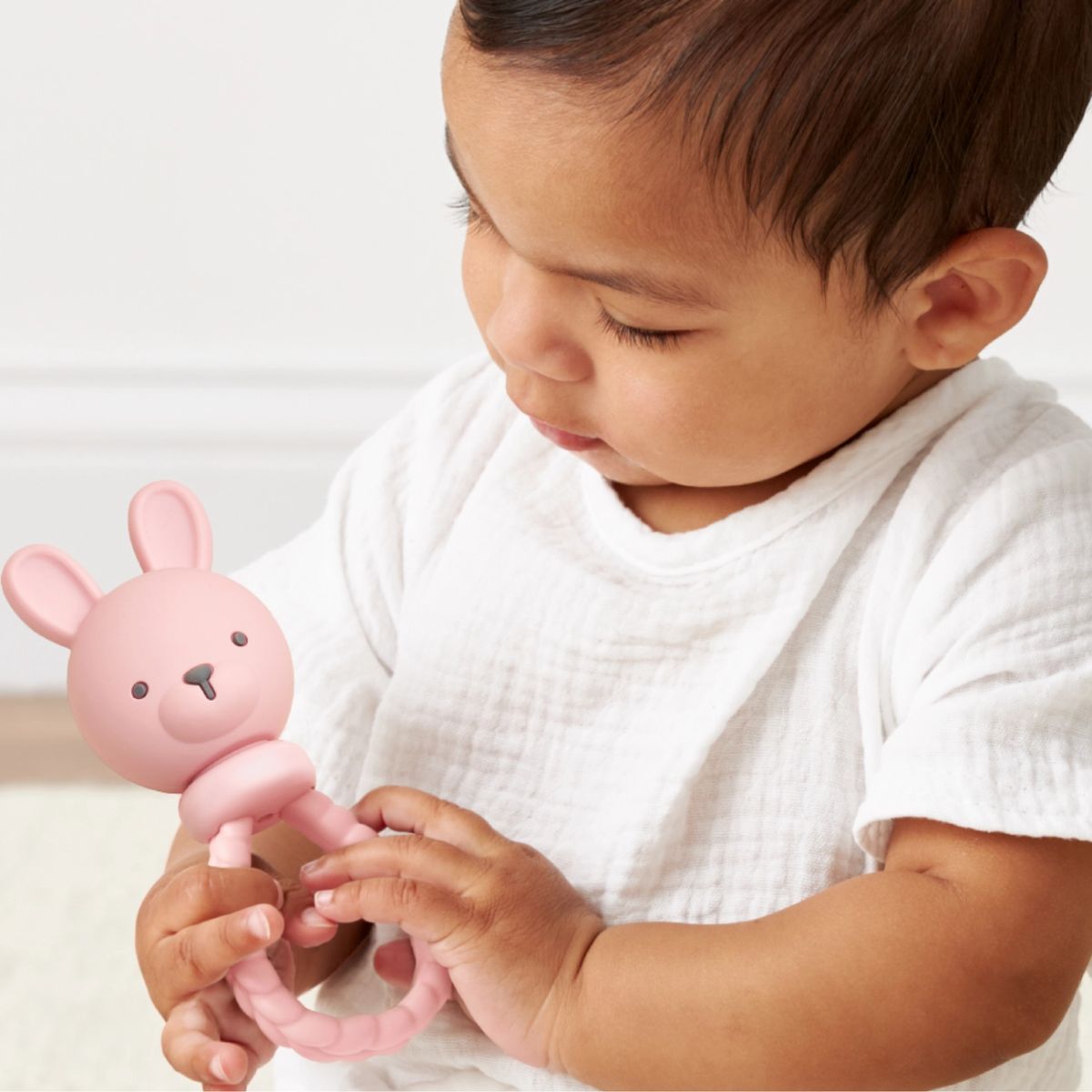 Itzy Ritzy Sweetie Rattle Silicone Teether - Bunny - Supports Motor Development